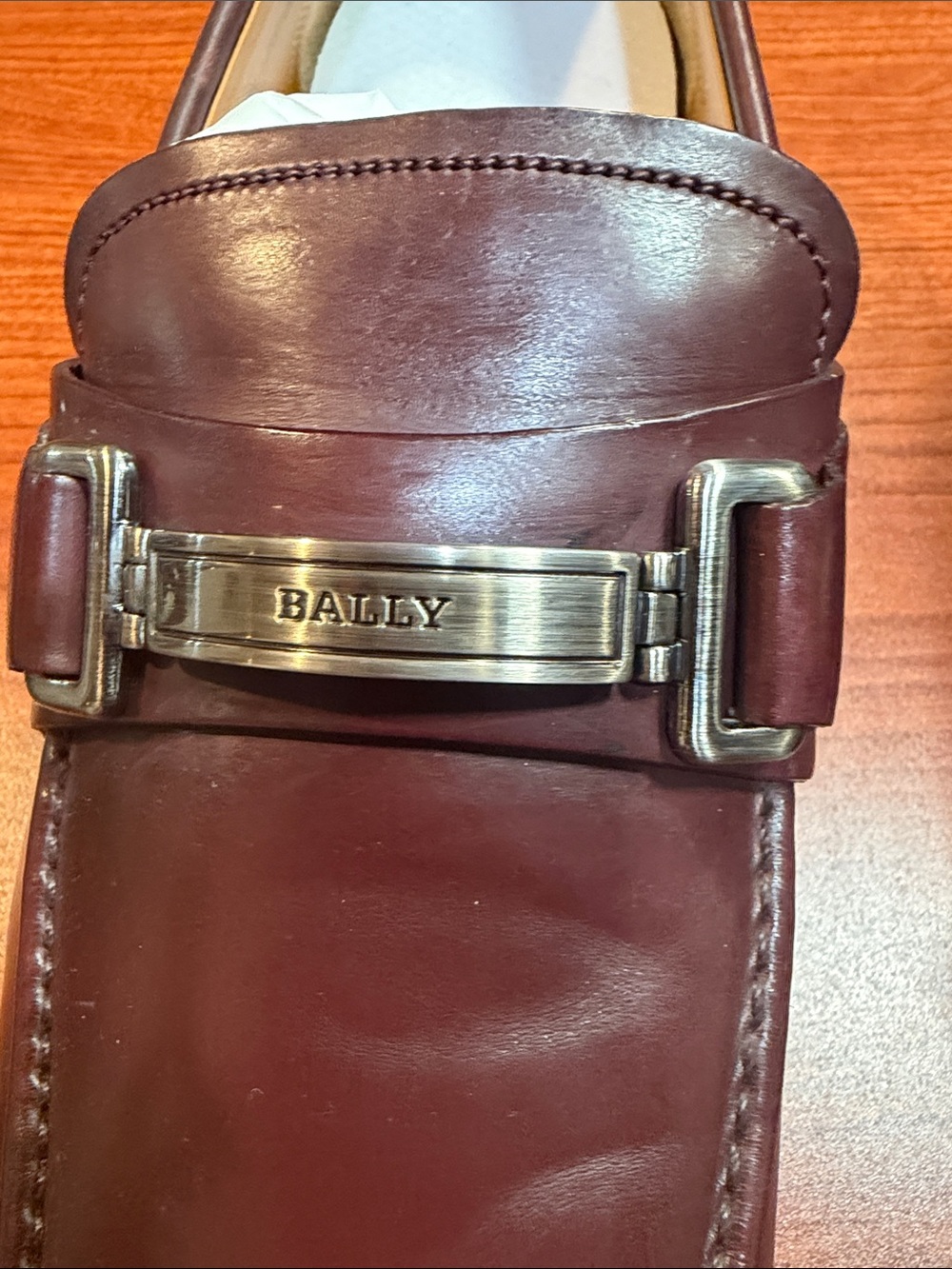 Bally Men's Burgundy Leather Bit Slip-Ons with Silver-Tone Hardware - Picture 5 of 5